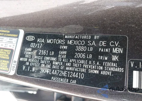2017 Kia Forte Lx from USA, damaged, VIN 3KPFL4A72HE124410